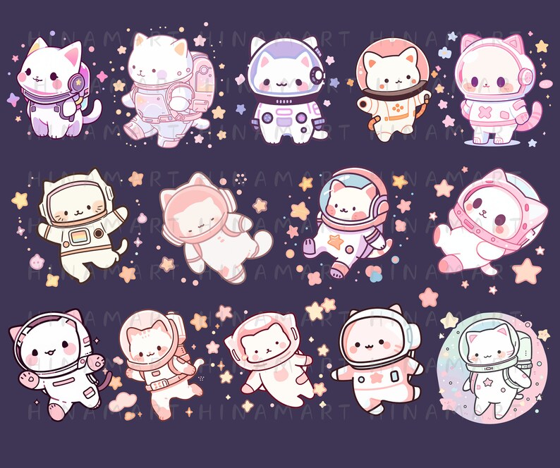 Celestial Space Cats Clipart Bundle, Cute Animal PNG Graphics, Cosmic ...
