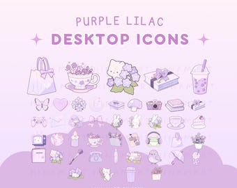 Purple Lofi Lilac Desktop Icons Set Cute Desktop Organizer Icon Kawaii Purple Desktop Theme Folder Icon Aesthetic  Windows Mac Icons