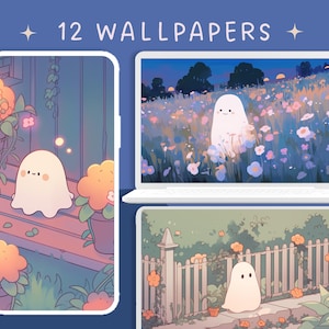 Cute ghost flower wallpaper ghostie wallpaper halloween wallpaper plants lofi wallpaper boho aesthetic desktop wallpapers spooky ghosts