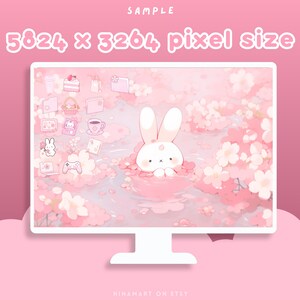 Sakura Bunny Lofi - Conjunto de fondos de pantalla para escritorio, iconos, organizador de escritorio rosa, flores kawaii, carpeta, fondo, paquete estético para Windows y Mac imagen 6