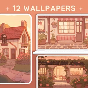 Kawaii bruin huisje wallpapers schattig bureaubladachtergrond pastel achtergronden grillig screensaver behang roze wallpapers bureaubladset tuin