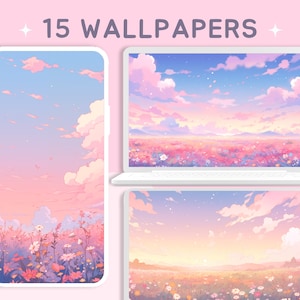 Pastelvelden esthetische achtergronden mooie anime schattig bureaubladachtergrond hemellandschapsbehang dromerig behang regenboog telefoonbehang