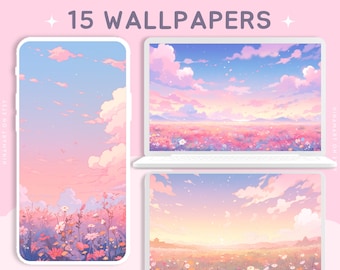 Pastel fields aesthetic wallpapers beautiful anime cute desktop wallpaper sky landscape wallpaper dreamy wallpaper rainbow phone wallpaper