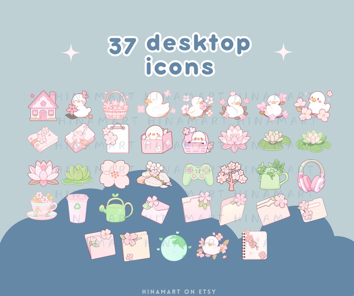 Window Duck Folder Flower Ducks Sakura Desktop Icons Set Cute Desktop Organizer Icon ...