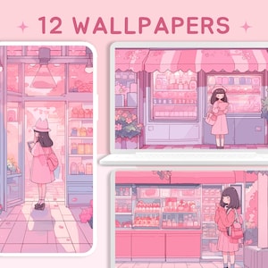Niedliche rosa Ladenhintergründe Anime Girl Tapete Pastell Tapete rosa Kawaii Hintergrund wunderliche Tapeten
