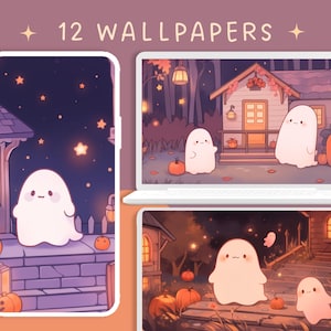 Cute ghost halloween wallpaper ghostie autumn fall wallpapers season wallpaper kawaii desktop wallpapers desktop set spooky wallpaper