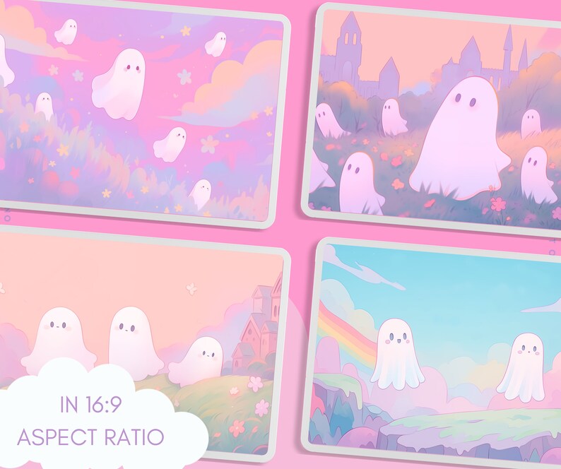 Pastel ghosts wallpaper cute wallpaper halloween wallpaper lofi wallpaper aesthetic desktop wallpaper rainbow kawaii wallpapers pack image 9