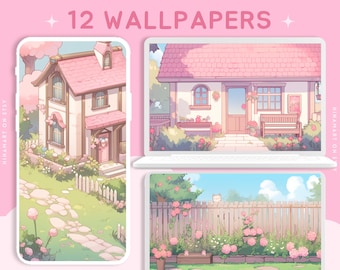 Pink cottage wallpapers kawaii cute pink desktop wallpaper pastel aesthetic backgrounds whimsical screensaver phone lock screen garden