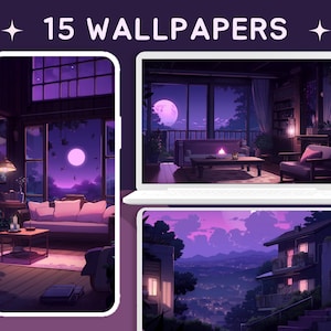 Purple living wallpapers lofi anime wallpapers room wallpaper aesthetic desktop wallpaper cute  wallpaper witchy wallpaper night screensaver