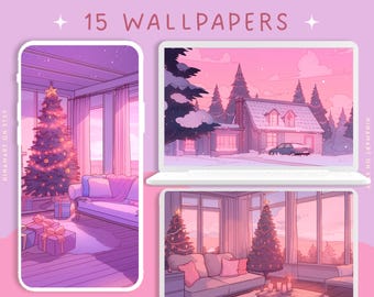 Pink christmas wallpaper holiday wallpaper winter lofi wallpaper anime wallpapers snow wallpaper lofi wallpaper aesthetic cute pastel