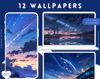 mooie anime hemel landschap landschap wolk behang bundel kawaii desktop monitor tablet telefoon wallpapers achtergrond esthetische nachtelijke hemel