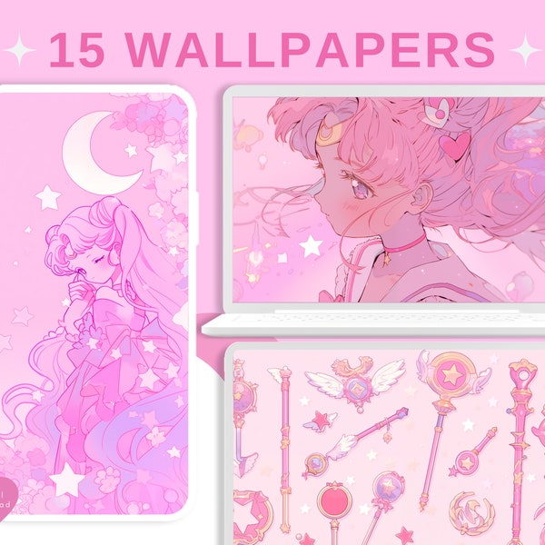Papier peint esthétique fille magique rose papier peint lofi fonds d'écran fille anime shoujo 4k papier peint de bureau kawaii papier peint magique mignon