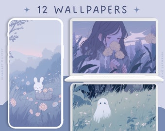 Moody lofi wallpapers blue pastel wallpapers desktop wallpaper anime girl wallpaper aesthetic cute wallpaper kawaii flowers wallpaper