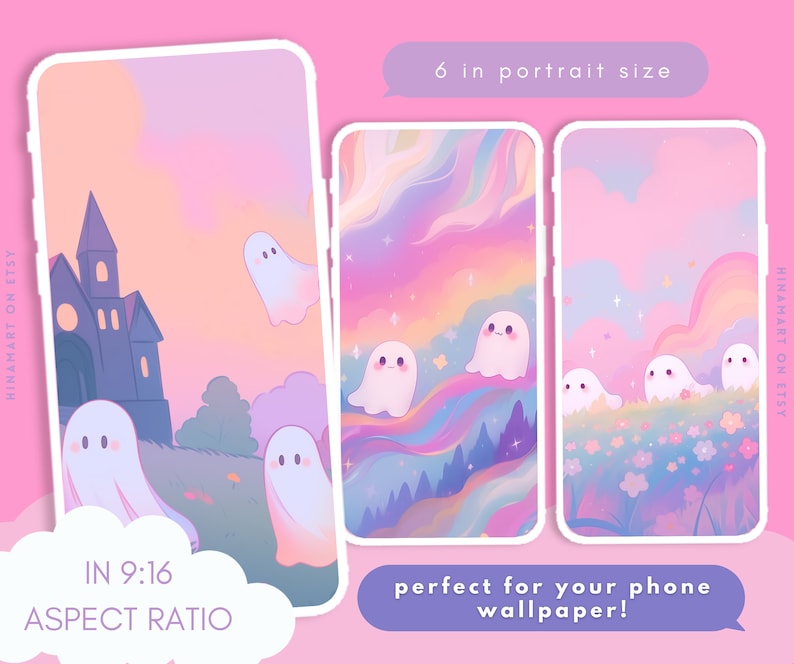 Pastel ghosts wallpaper cute wallpaper halloween wallpaper lofi wallpaper aesthetic desktop wallpaper rainbow kawaii wallpapers pack image 5