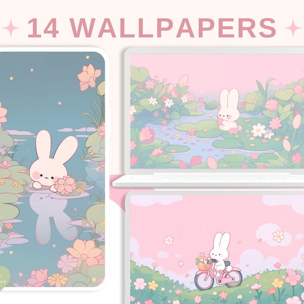 Flower bunny spring wallpaper cute aesthetic pastel wallpapers bunnies pink desktop wallpaper 4k kawaii background phone whimsical wallpaper
