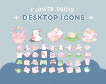 Flower Ducks Sakura Desktop Icons Set Cute Desktop Organizer Icon Kawaii Duck Folder Icon Windows Mac Icons Aesthetic Plants Flowers