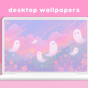 Pastel ghosts wallpaper cute wallpaper halloween wallpaper lofi wallpaper aesthetic desktop wallpaper rainbow kawaii wallpapers pack image 2