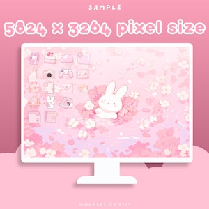 Sakura Bunny Lofi - Conjunto de fondos de pantalla para escritorio, iconos, organizador de escritorio rosa, flores kawaii, carpeta, fondo, paquete estético para Windows y Mac imagen 8