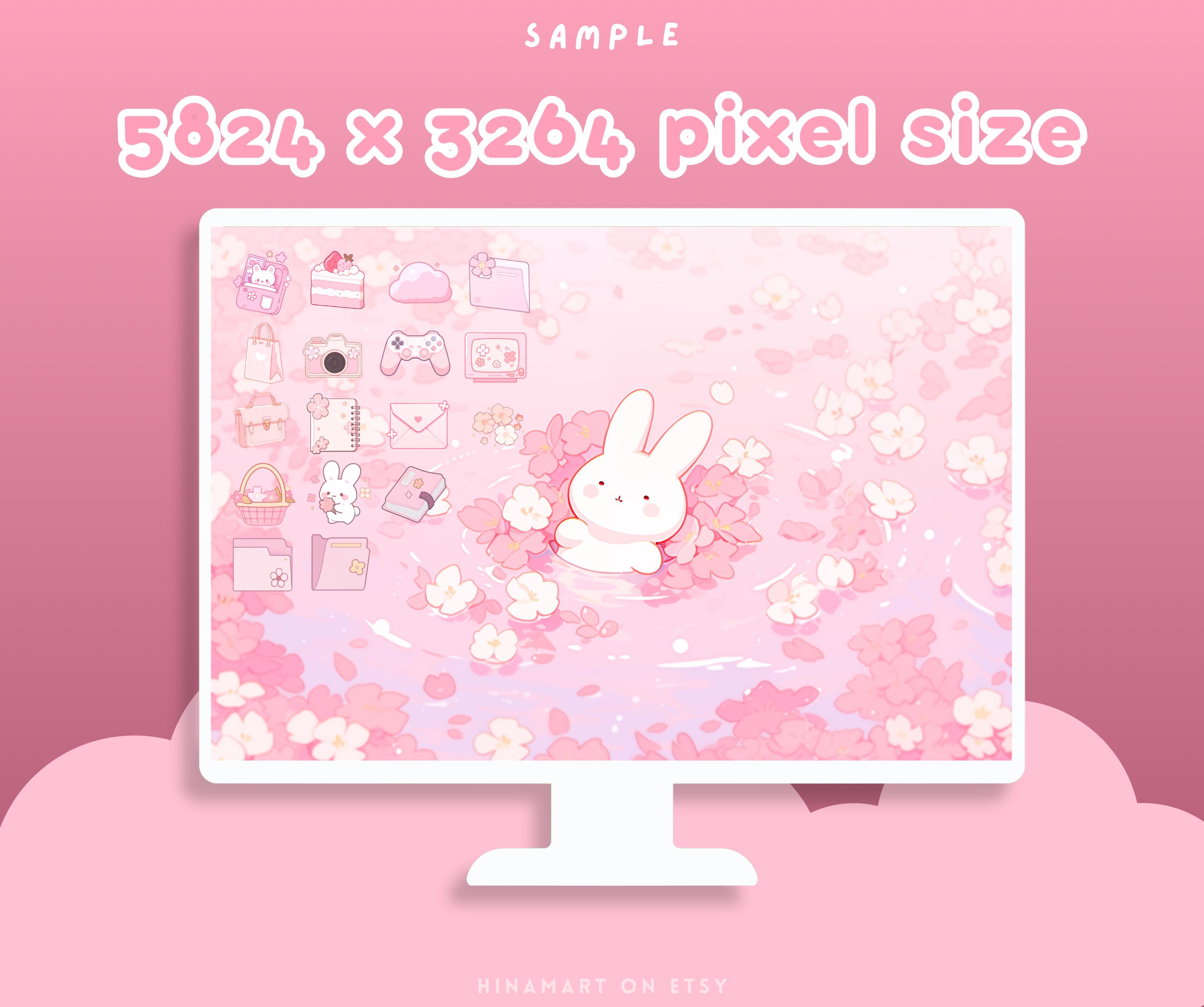 Sakura Bunny Lofi Desktop Set Wallpapers Icons Pink Cute Desktop