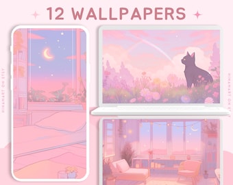 Cute pastel dreamy desktop wallpaper pink aesthetic kawaii anime flowers art cat wallpapers 4k wallpaper phone wallpaper whimsical wallpaper