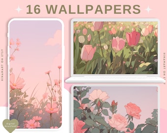 Flower meadow desktop wallpaper aesthetic pastel flowers art wallpapers 4k wallpaper cottagecore cute garden whimsical garden wallpaper