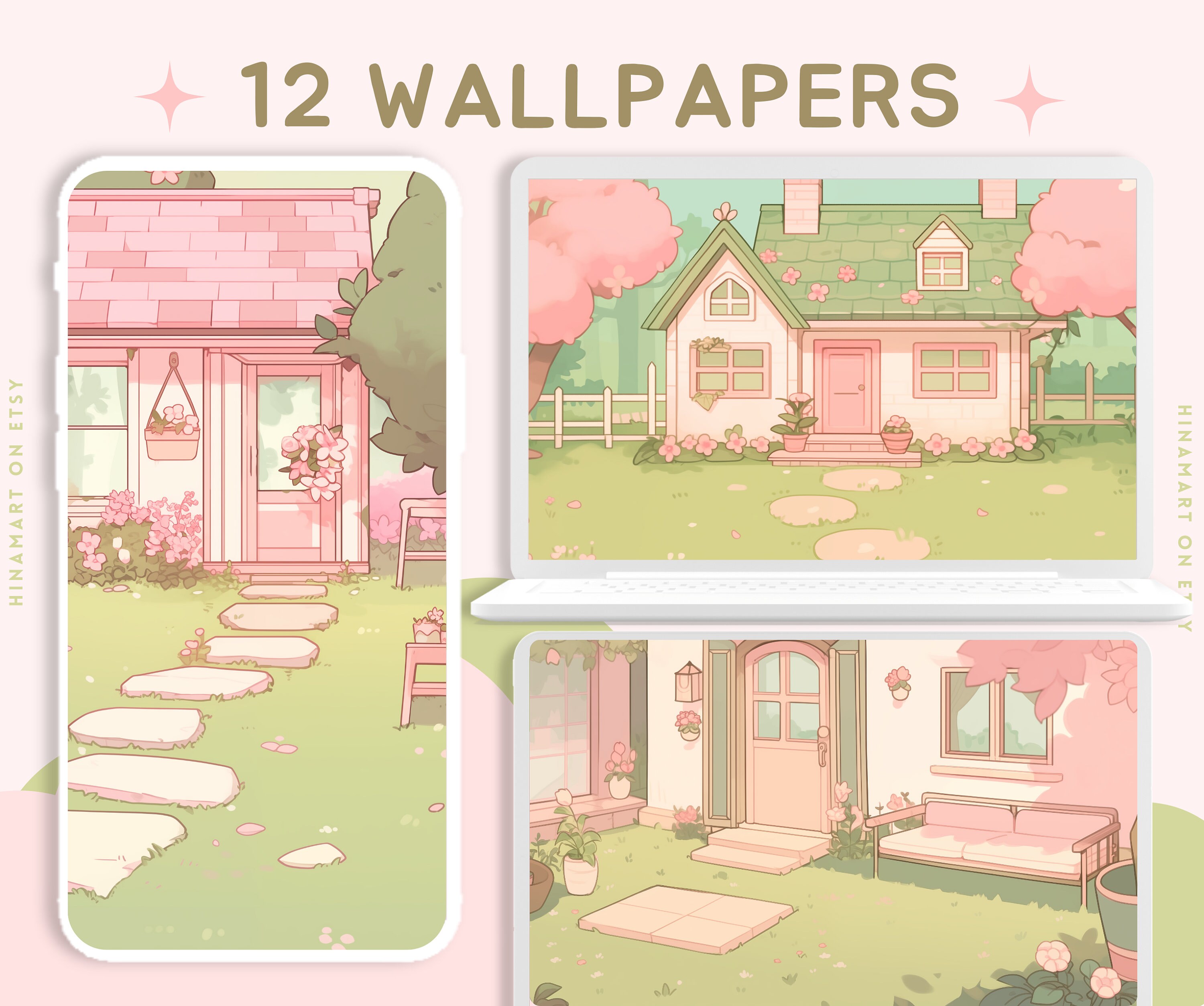 Pink cottagecore spring wallpaper cozy kawaii cute desktop wallpaper cozy game screensaver kawaii background phone wallpaper sakura