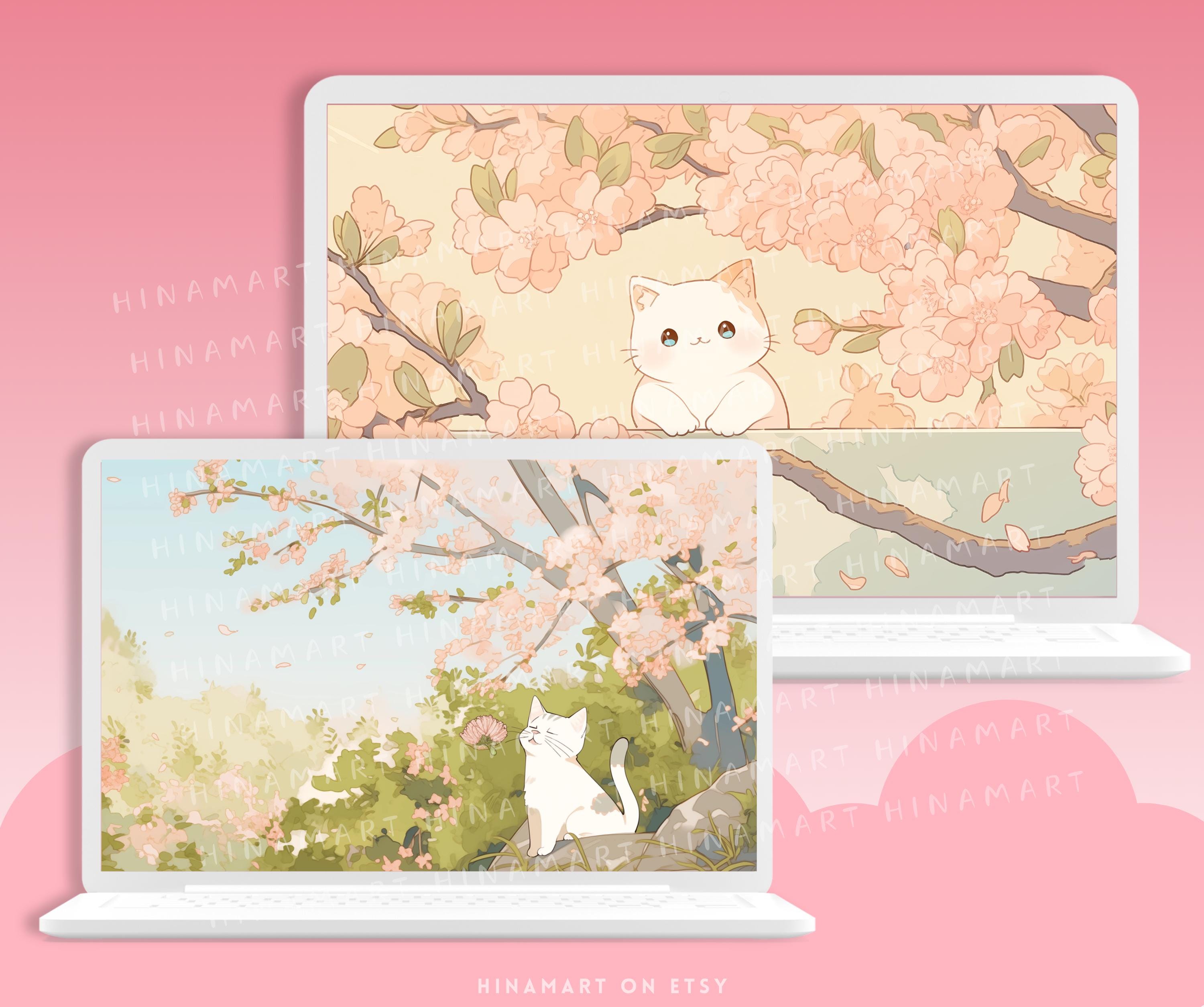 Sakura Cats Lofi Desktop Set Wallpapers Icons Pink Cute Desktop