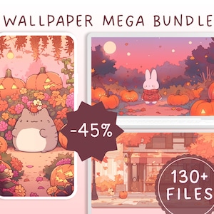 Höstbakgrunder MEGA-paket höstbakgrunder kawaii söta bakgrunder spökbakgrunder pumpa semester skrivbordsunderlägg skärmsläckare