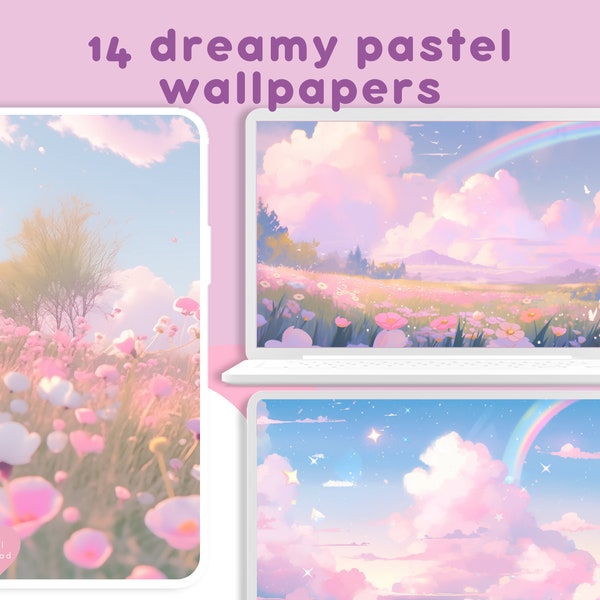 pink dreamy pastel aesthetic cute wallpapers pack lofi wallpaper kawaii anime wallpapers background desktop tablet phone digital download