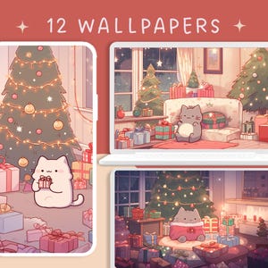 Lindos fondos de pantalla de gatos navideños, fondos de pantalla kawaii, fondos de pantalla de vacaciones, fondos de pantalla de invierno, gatitos, fondos de escritorio de anime estéticos, lindos fondos de pantalla