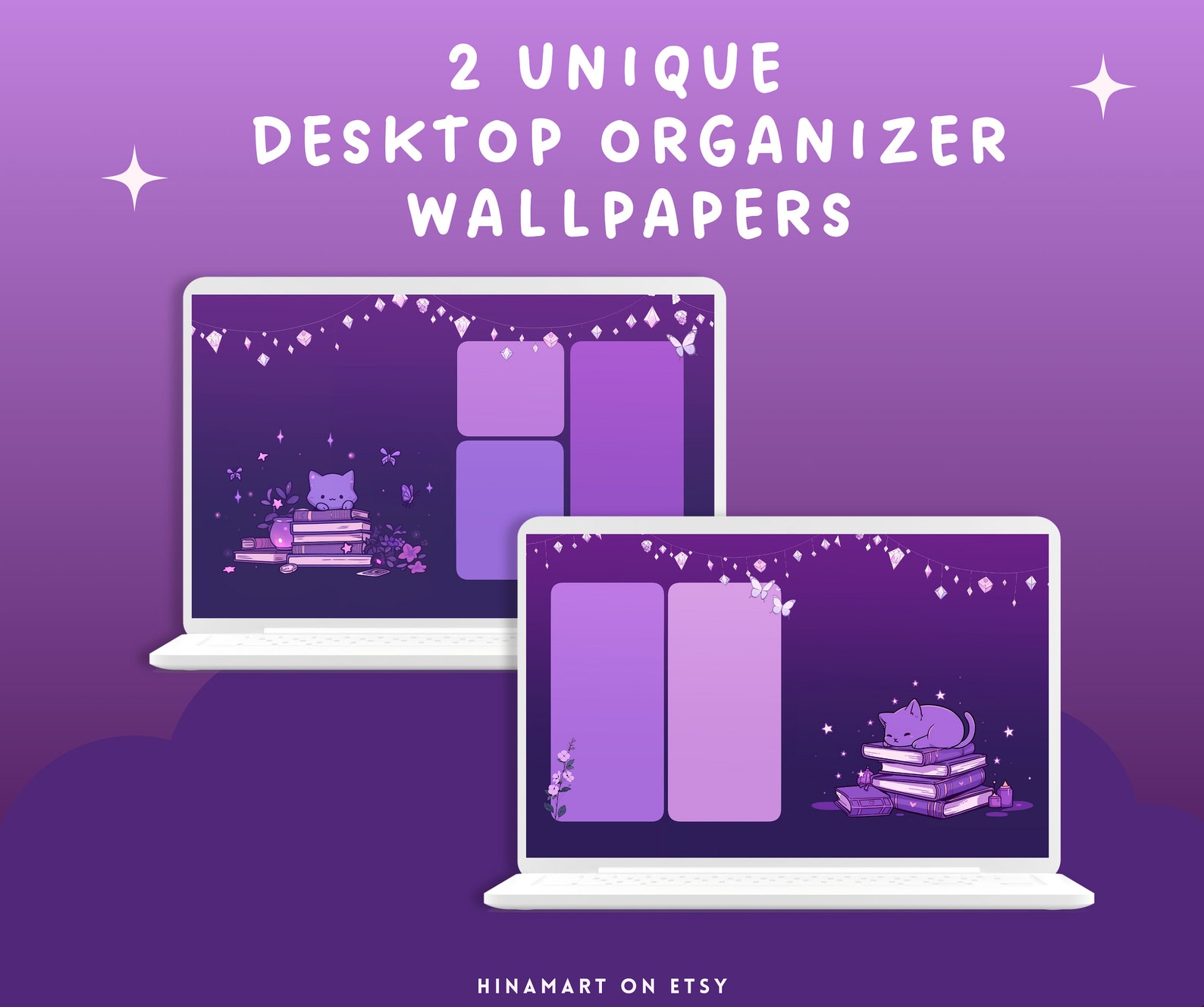 Purple Magic Butterfly Witch Cat Computer Desktop Organizer Set ...