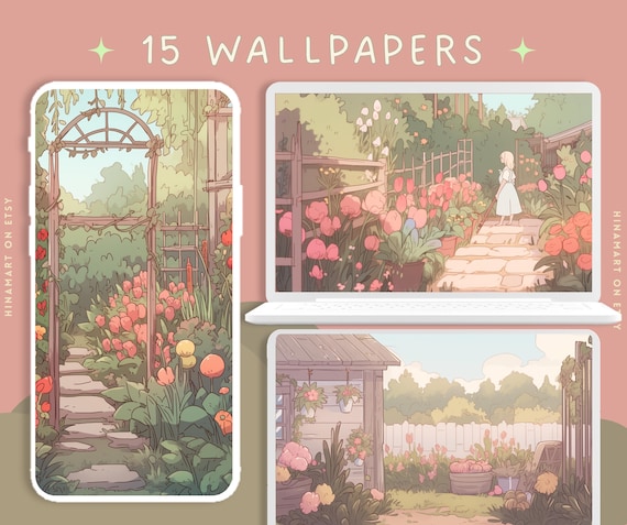 Cute garden wallpaper desktop wallpaper aesthetic pastel flowers wallpapers cottagecore wallpaper whimsical wallpaper pink wallpaper floral
