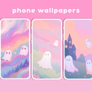 Pastel ghosts wallpaper cute wallpaper halloween wallpaper lofi wallpaper aesthetic desktop wallpaper rainbow kawaii wallpapers pack image 4