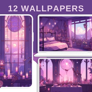 Witchy purple wallpapers pack kawaii lofi wallpaper cute anime aesthetic wallpaper witch wallpaper desktop wallpaper magic celestial