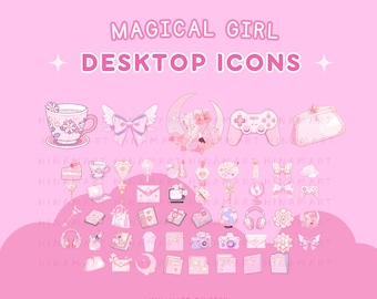 Magical Pink Desktop Icons Set Cute Desktop Organizer Icons Folders Kawaii pink aesthetic wallpaper anime girl shoujo 4k Windows Mac Icons