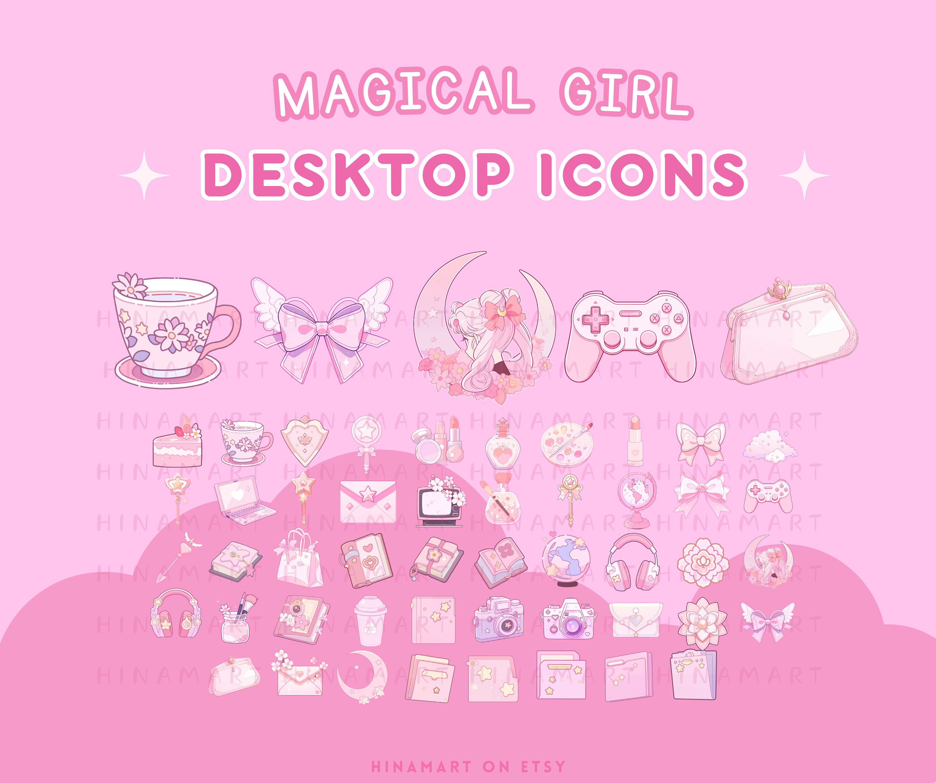 Magical Pink Desktop Icons Set Cute Desktop Organizer Icons
