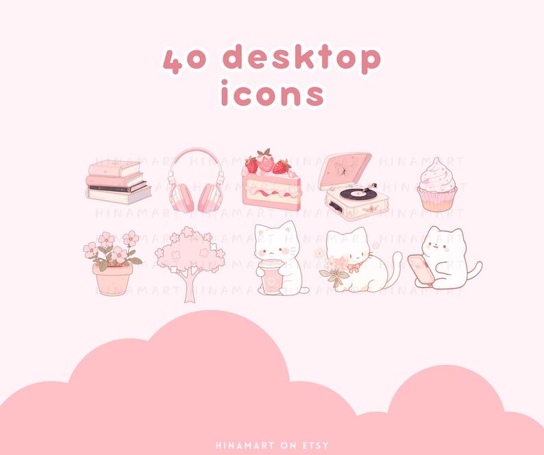 Sakura Cat Pink Desktop Icons Set Cute Desktop Organizer Icon Kawaii ...