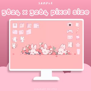 Sakura Bunny Lofi - Conjunto de fondos de pantalla para escritorio, iconos, organizador de escritorio rosa, flores kawaii, carpeta, fondo, paquete estético para Windows y Mac imagen 9
