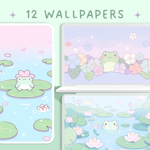 Carta da parati rana pastello simpatico salvaschermo per sfondo del desktop sfondo kawaii telefono fiore carta da parati estetica rospo lockscreen stravagante 4K