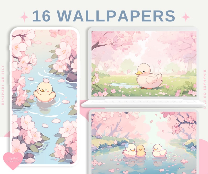 Flower Duck Wallpaper Cute Aesthetic Sakura Blossom Ducks Wallpapers — free download