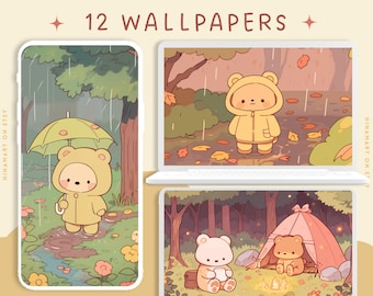 Cute autumn wallpaper bear bunny wallpapers kawaii autumn wallpaper fall desktop wallpaper rain wallpaper cozy screensaver phone background
