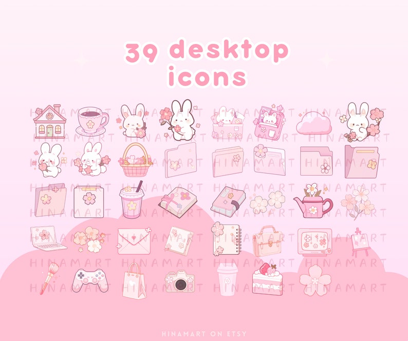 Sakura Bunny Lofi Desktop Set Wallpapers Icons Pink Cute Desktop
