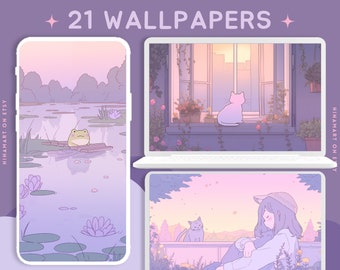 Pastel lilac purple wallpapers lofi desktop wallpaper art aesthetic cute wallpaper set anime girl wallpaper kawaii dreamy soft wallpapers