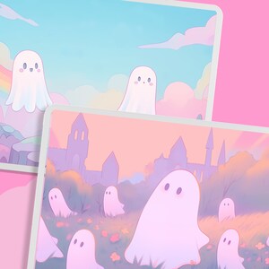 Pastel ghosts wallpaper cute wallpaper halloween wallpaper lofi wallpaper aesthetic desktop wallpaper rainbow kawaii wallpapers pack image 7