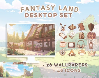 Fantasy Land Desktop Set Wallpapers Icons Aesthetic Adventure Desktop Organizer Cute Windows Mac Folder Anime Lofi Scenery Landscape Pack