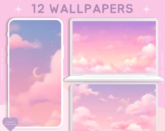Verträumter Himmel Wallpaper Wolken Wallpaper lofi niedlicher Wallpaper Anime Wallpaper 4k Wallpaper ästhetischer Desktop Hintergrund Sterne kawaii Wallpaper