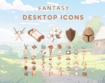 ファンタジーアドベンチャーデスクトップアイコンセット 美しいデスクトップオーガナイザーアイコン アニメフォルダーアイコン Windows Macアイコン ファームアニメガーデン Lofiアイコンパック