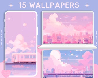 Pink city anime aesthetic wallpapers moon wallpaper 4k desktop night city sky wallpaper purple cute landscape wallpaper pack
