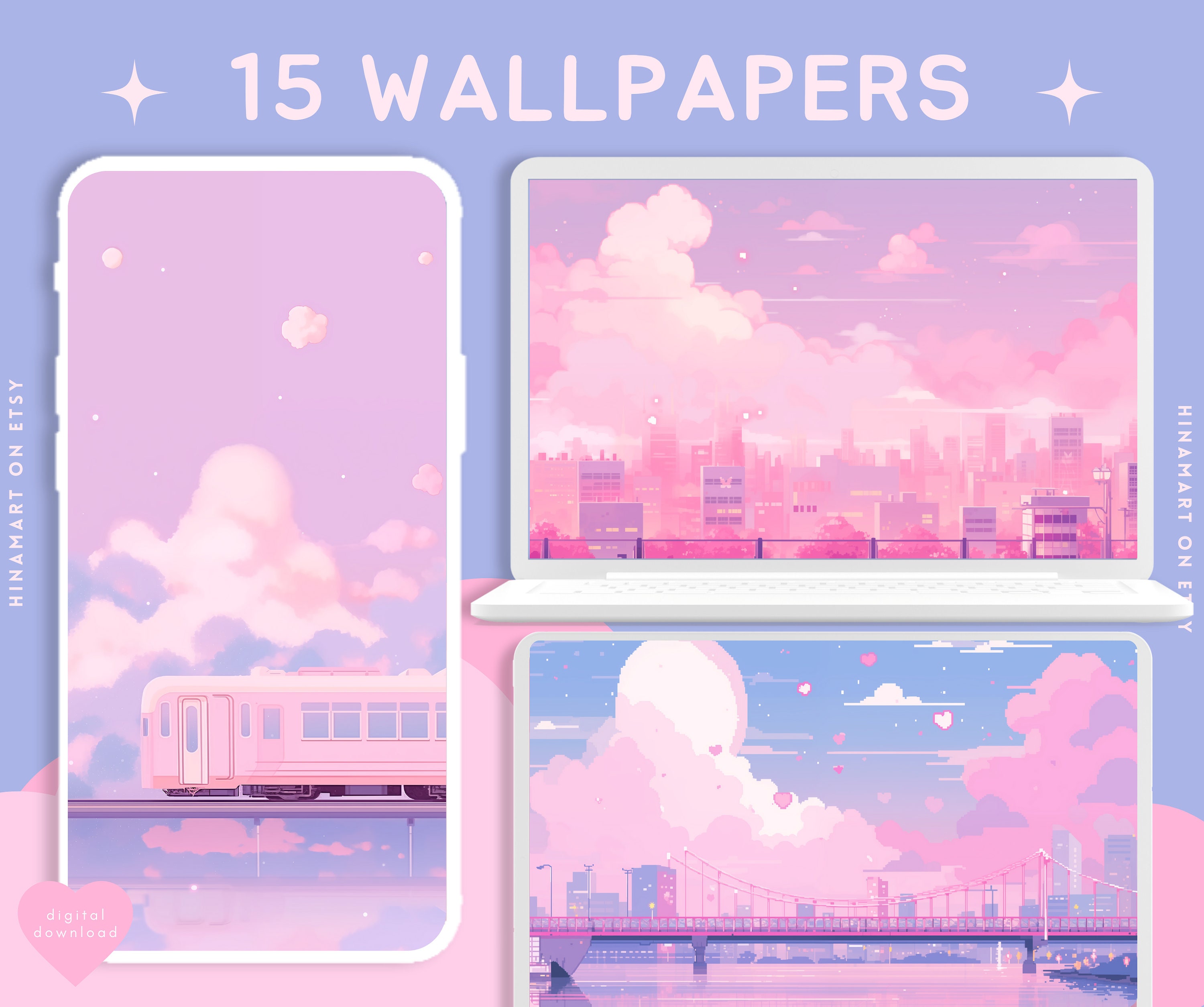 Pink city anime aesthetic wallpapers moon wallpaper 4k desktop night city sky wallpaper purple cute landscape wallpaper pack