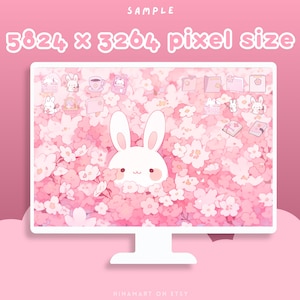 Sakura Bunny Lofi - Conjunto de fondos de pantalla para escritorio, iconos, organizador de escritorio rosa, flores kawaii, carpeta, fondo, paquete estético para Windows y Mac imagen 7
